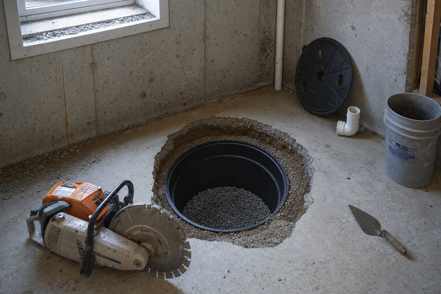 sump pump installation &middot; representative project example &middot; illustrative